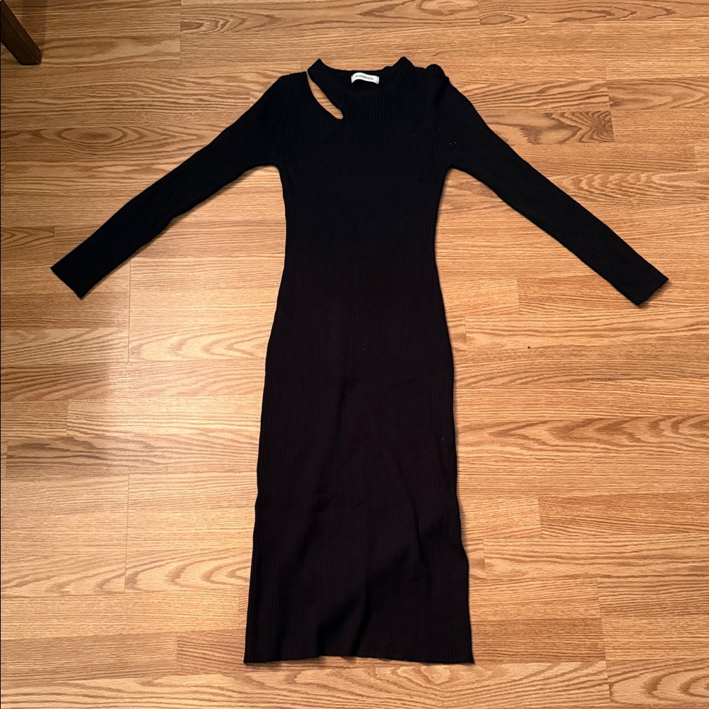 Elegant Black Long Sleeve Sweater Dress